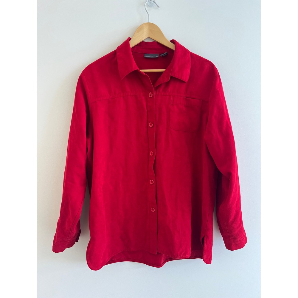 Red Faux Suede Shirt XL Cherry Crimson Button Down 90s Y2K Soft Microfiber